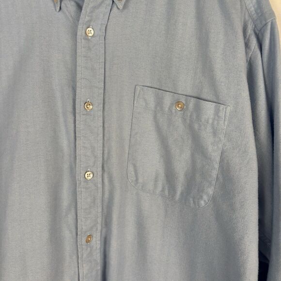 Orvis Men's Large Cotton Light Blue Flannel Shirt Button Down Soft Herringbone - Picture 3 of 7